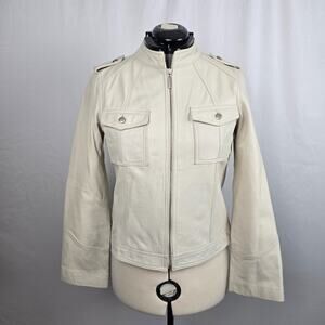 Attention Leather Jacket Women's 12 Cream Off White Zip Up Mock Neck